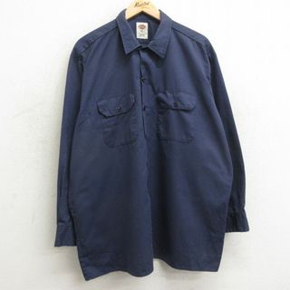 ディッキーズ(Dickies)のXL★古着 ディッキーズ Dickies 長袖 ワーク シャツ メンズ 大きいサイズ ロング丈 紺 ネイビー 24jan27 中古 トップス(シャツ)