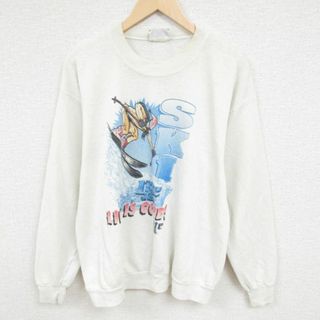 リー(Lee)のL★古着 リー Lee 長袖 スウェット メンズ 90年代 90s スキー クルーネック USA製 ベージュ カーキ 24jan23 中古 スエット トレーナー トップス(パーカー)