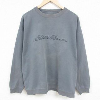 エディーバウアー(Eddie Bauer)のXL★古着 エディーバウアー Eddie Bauer 長袖 スウェット メンズ 00年代 00s ビッグロゴ 刺繍 大きいサイズ クルーネック 濃グレー 24jan23 中古 スエット トレーナー トップス(パーカー)