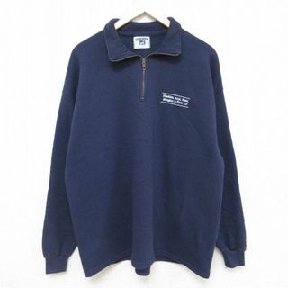 リー(Lee)のXL★古着 リー Lee 長袖 ハーフジップ スウェット メンズ 90年代 90s Skadden USA製 紺 ネイビー 24jan24 中古 スエット トレーナー トップス(パーカー)