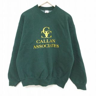 フルーツオブザルーム(FRUIT OF THE LOOM)のL★古着 フルーツオブザルーム 長袖 スウェット メンズ 90年代 90s CALLAN ASSOCIATES 刺繍 クルーネック USA製 緑 グリーン 24jan24 中古 スエット トレーナー トップス(パーカー)