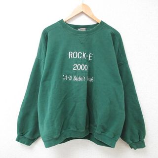 ディスカス(DISCUS)のXL★古着 ディスカス 長袖 スウェット メンズ 00年代 00s ROCK-E 2000 刺繍 大きいサイズ クルーネック 緑 グリーン 24jan23 中古 スエット トレーナー トップス(パーカー)