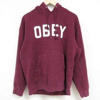 オベイ(OBEY)のL★古着 オベイ OBEY 長袖 スウェット パーカー メンズ ビッグロゴ エンジ 24jan25 中古 スエット トレーナー トップス(パーカー)