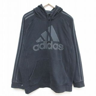 アディダス(adidas)のXL★古着 アディダス adidas 長袖 スウェット パーカー メンズ ビッグロゴ ラグラン 黒 ブラック 24jan25 中古 スエット トレーナー トップス(パーカー)