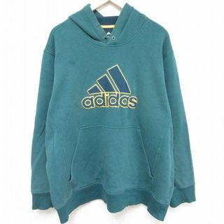 アディダス(adidas)のXL★古着 アディダス adidas 長袖 スウェット パーカー メンズ ビッグロゴ 大きいサイズ 青緑 24jan25 中古 スエット トレーナー トップス(パーカー)