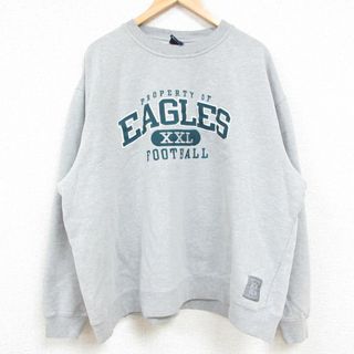 フィラ(FILA)のXL★古着 リーボック REEBOK 長袖 スウェット メンズ 00年代 00s NFL フィラデルフィアイーグルス 大きいサイズ クルーネック グレー 霜降り アメフト スーパーボウル 24jan27 中古 スエット トレーナー トップス(パーカー)