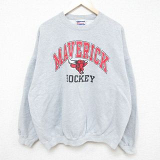 ヘインズ(Hanes)のXL★古着 ヘインズ Hanes 長袖 スウェット メンズ 00年代 00s MAVERICK HOCKEY 大きいサイズ クルーネック グレー 霜降り 24jan30 中古 スエット トレーナー トップス(パーカー)