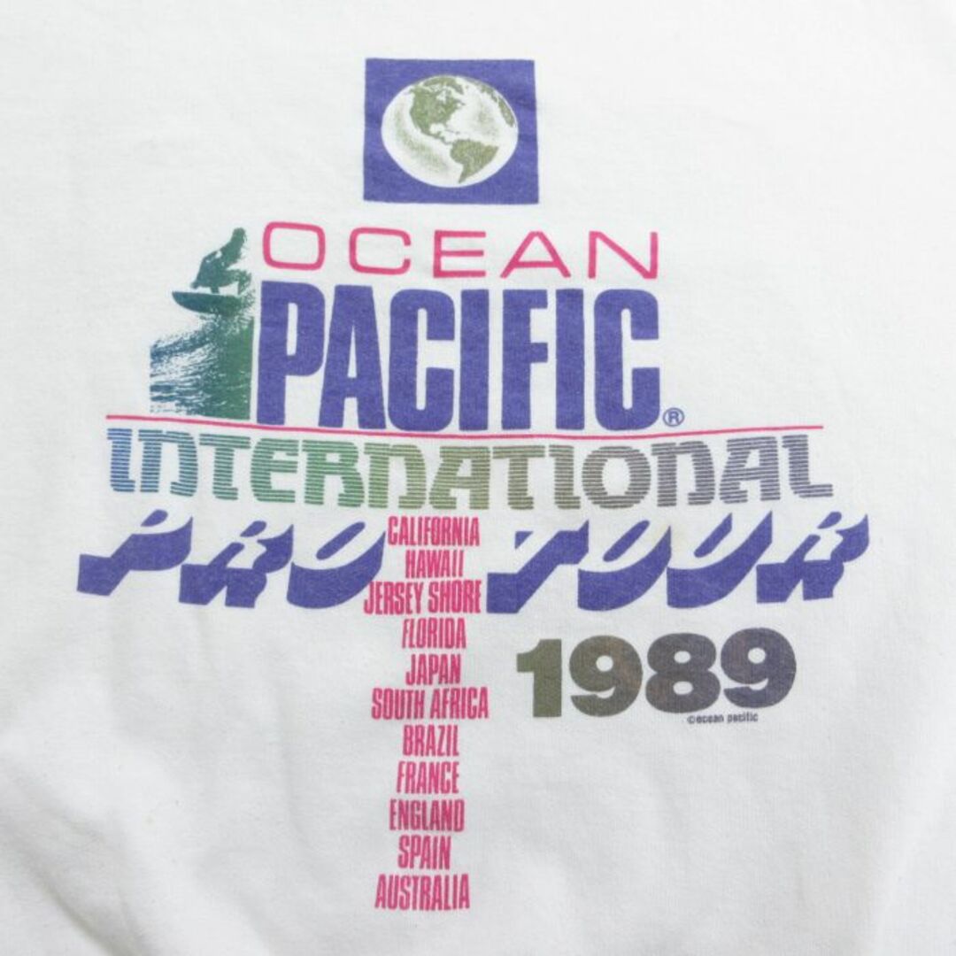 OCEAN PACIFIC(オーシャンパシフィック)のXL★古着 オーシャンパシフィック OP 長袖 スウェット メンズ 80年代 80s インターナショナル プロツアー 大きいサイズ ラグラン クルーネック 白 ホワイト 【spe】 24jan30 中古 スエット トレーナー トップス メンズのトップス(パーカー)の商品写真