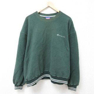 Champion - XL★古着 チャンピオン Champion 長袖 ブランド トップス メンズ 00年代 00s ワンポイントロゴ 表起毛 大きいサイズ クルーネック 緑 グリーン 【spe】 24jan27 中古 スエット トレーナー