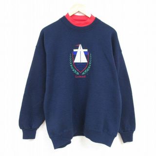 リー(Lee)のXL★古着 リー Lee 長袖 スウェット メンズ 90年代 90s リーランド 刺繍 クルーネック USA製 紺 ネイビー 24jan29 中古 スエット トレーナー トップス(パーカー)