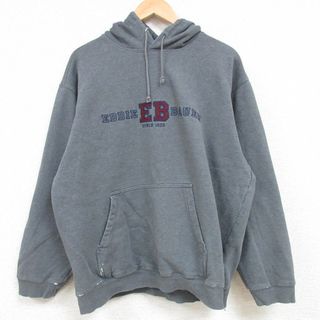 エディーバウアー(Eddie Bauer)のXL★古着 エディーバウアー Eddie Bauer 長袖 スウェット パーカー メンズ 00年代 00s ビッグロゴ 刺繍 濃グレー 霜降り 24jan31 中古 スエット トレーナー トップス(パーカー)