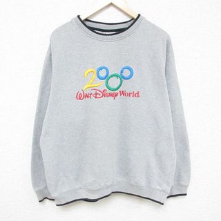 ディズニー(Disney)のXL★古着 長袖 スウェット メンズ 00年代 00s ディズニー DISNEY ミッキー MICKEY MOUSE 刺繍 大きいサイズ クルーネック グレー 霜降り 24jan31 中古 スエット トレーナー トップス(パーカー)