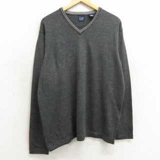 GAP - L★古着 ギャップ GAP 長袖 セーター メンズ 00年代 00s 無地 メリノウール Vネック 濃グレー 24jan22 中古 ニット トップス