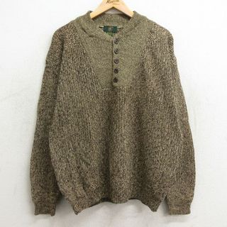 L★古着 長袖 セーター メンズ 90年代 90s コットン ヘンリーネック ベージュ系 カーキ 24jan23 中古 ニット トップス(ニット/セーター)