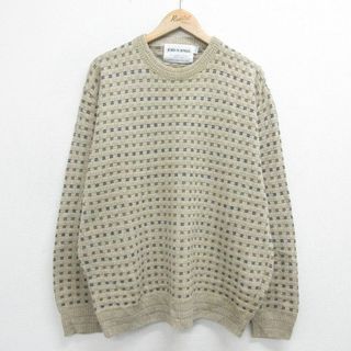 XL★古着 長袖 セーター メンズ 90年代 90s クルーネック USA製 ベージュ他 カーキ 24jan25 中古 ニット トップス(ニット/セーター)