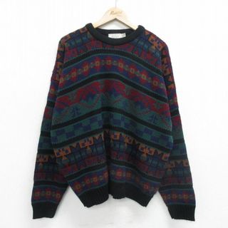 XL☆古着 長袖 セーター メンズ 90年代 90s ラグ柄 大きいサイズ XL☆古着 長袖 セーター メンズ 90年代 90s ラグ柄 大きいサイズ