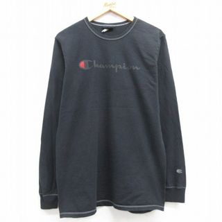 チャンピオン(Champion)のM★古着 チャンピオン Champion 長袖 Tシャツ メンズ ビッグロゴ クルーネック 黒 ブラック 24jan25 中古(Tシャツ/カットソー(半袖/袖なし))