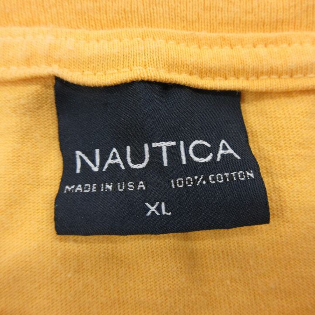 NAUTICA(ノーティカ)のXL★古着 ノーティカ NAUTICA 長袖 ビンテージ ブランド Tシャツ メンズ 90年代 90s ビッグロゴ 大きいサイズ コットン クルーネック USA製 黄 イエロー 24jan25 中古 メンズのトップス(Tシャツ/カットソー(半袖/袖なし))の商品写真