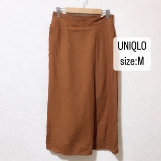 ユニクロ(UNIQLO)のUNIQLO    リネンレーヨンナロースカート　ブラウン　M(ロングスカート)