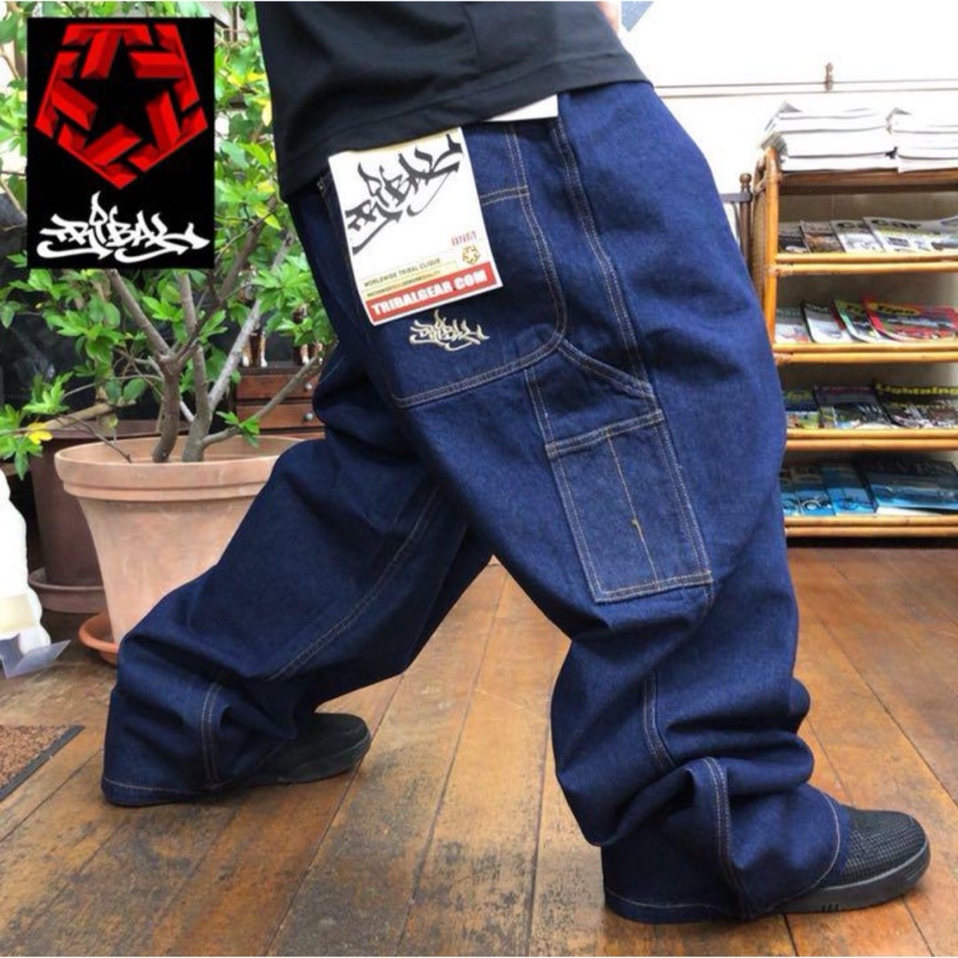 Tribal Gear 極太 刺繍 ワイド デニム バギーパンツ hiphop Tribal Gear 極太 刺繍 ワイド デニム バギーパンツ hiphop