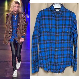 サンローラン(Saint Laurent)の16SS サンローランパリ ダメージ加工 チェックシャツ Sサイズ ネルシャツ(シャツ)