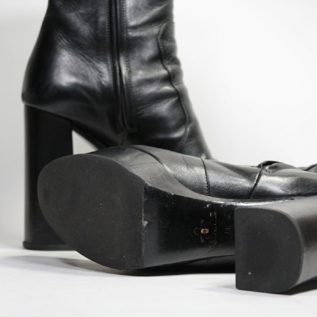 PRADA(プラダ)のPRADA プラットフォーム ヒール ブーツ サイドジップ ブラック 本革 レディースの靴/シューズ(ブーツ)の商品写真