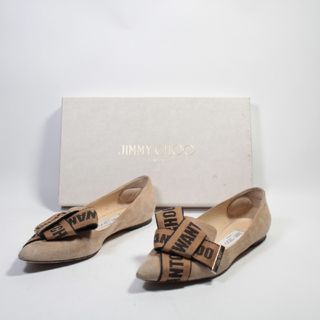 ジミーチュウ(JIMMY CHOO)の【美品箱付き】ジミーチュウ スエードフラットシューズ パンプス ブラウン(バレエシューズ)