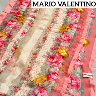 マリオバレンチノ(MARIO VALENTINO)の美品★MARIO VALENTINO★ ロングスカーフ 花 水玉 シルク ピンク(バンダナ/スカーフ)