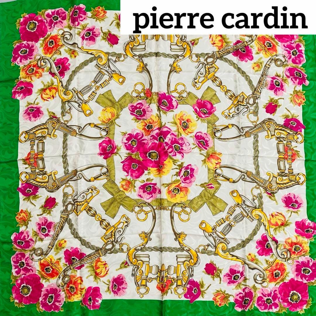 pierre cardin(ピエールカルダン)の極美品 ★pierre cardin★ スカーフ 大判 花 シルク グリーン レディースのファッション小物(バンダナ/スカーフ)の商品写真