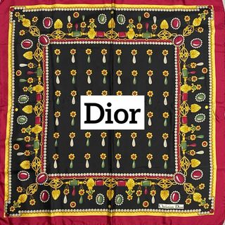 クリスチャンディオール(Christian Dior)の美品 ★Christian Dior★ スカーフ 大判 宝石 レッド ブラック(バンダナ/スカーフ)