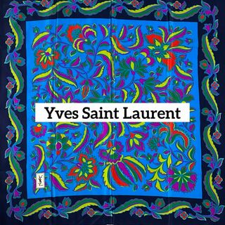 Yves Saint Laurent - 極美品 ★イヴサンローラン★ スカーフ 大判 花 ペイズリー ネイビー ブルー