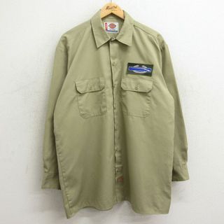 ディッキーズ(Dickies)のXL★古着 ディッキーズ Dickies 長袖 ワーク シャツ メンズ 銃 ロング丈 ベージュ カーキ 24feb02 中古 トップス(シャツ)