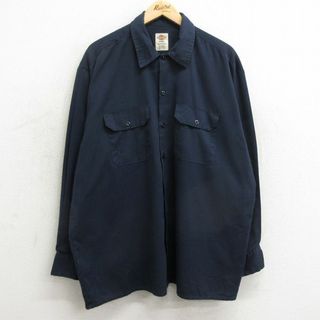 ディッキーズ(Dickies)のXL★古着 ディッキーズ Dickies 長袖 ワーク シャツ メンズ 大きいサイズ 紺 ネイビー 24feb03 中古 トップス(シャツ)