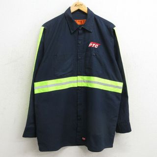 レッドキャップ(RED KAP)のXL★古着 レッドキャップ 長袖 ワーク シャツ メンズ リフレクター PTC ロング丈 紺他 ネイビー 24feb03 中古 トップス(シャツ)