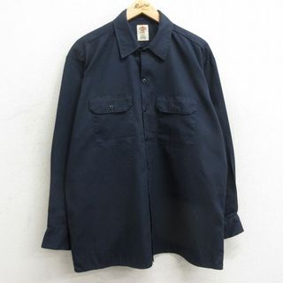 ディッキーズ(Dickies)のXL★古着 ディッキーズ Dickies 長袖 ワーク シャツ メンズ 紺 ネイビー 24feb03 中古 トップス(シャツ)