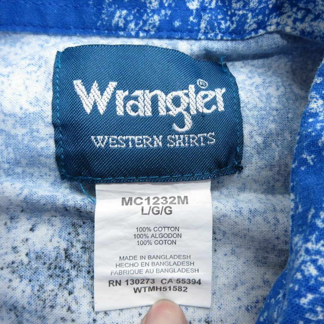 Wrangler(ラングラー)のL★古着 ラングラー Wrangler 長袖 ウエスタン シャツ メンズ ネイティブ柄 ラグ柄 ワシ コットン 青他 ブルー 24feb01 中古 トップス メンズのトップス(シャツ)の商品写真