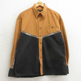 ラングラー(Wrangler)のXL★古着 ラスラー ラングラー Wrangler 長袖 ウエスタン シャツ メンズ 90年代 90s ツートンカラー コットン 茶系他 ブラウン 24feb01 中古 トップス(シャツ)