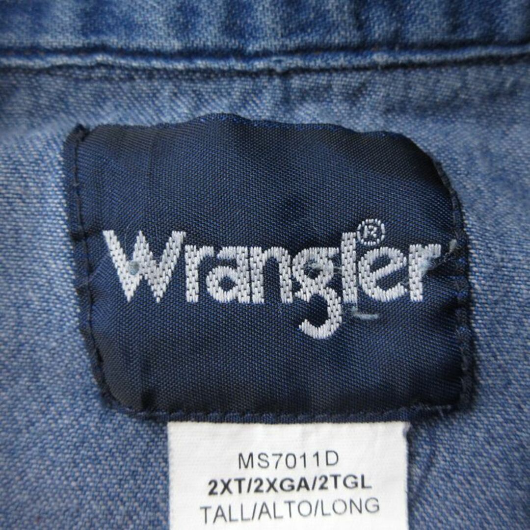 Wrangler(ラングラー)のXL★古着 ラングラー Wrangler 長袖 ウエスタン シャツ メンズ 大きいサイズ ロング丈 コットン 紺 ネイビー デニム 24feb03 中古 トップス メンズのトップス(シャツ)の商品写真