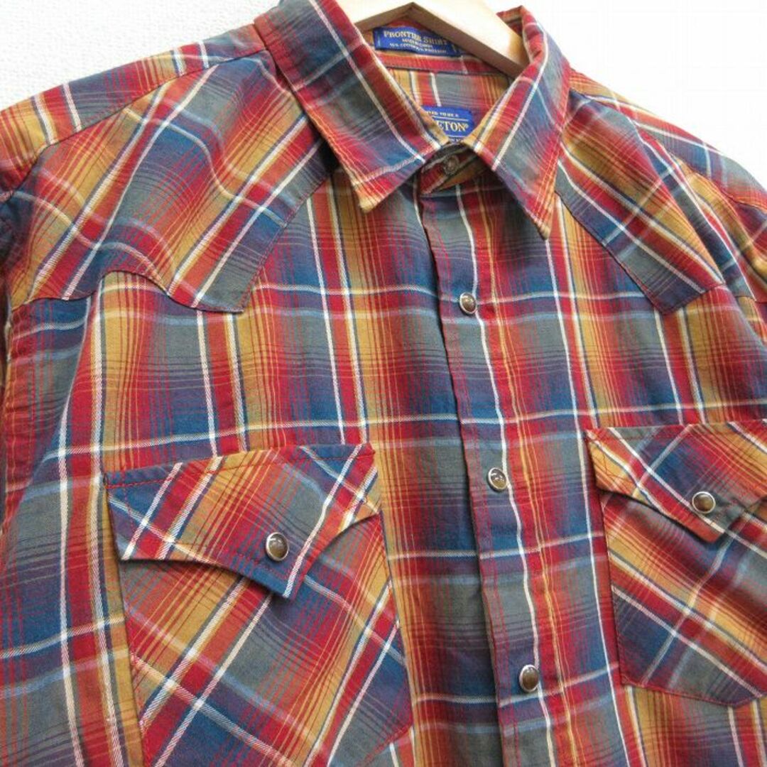 PENDLETON(ペンドルトン)のXL★古着 ペンドルトン PENDLETON 長袖 ウエスタン シャツ メンズ ロング丈 赤他 レッド チェック 24feb03 中古 トップス メンズのトップス(シャツ)の商品写真