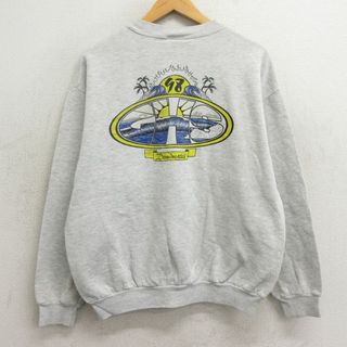 リー(Lee)のL★古着 リー Lee 長袖 スウェット メンズ 90年代 90s GHS 波 太陽 クルーネック USA製 薄グレー 霜降り 24feb01 中古 スエット トレーナー トップス(パーカー)