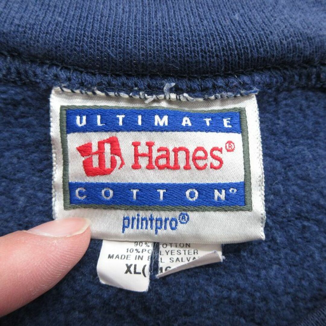 Hanes(ヘインズ)のXL★古着 ヘインズ Hanes 長袖 スウェット メンズ 00年代 00s トラック 大きいサイズ クルーネック 紺 ネイビー 24feb01 中古 スエット トレーナー トップス メンズのトップス(パーカー)の商品写真