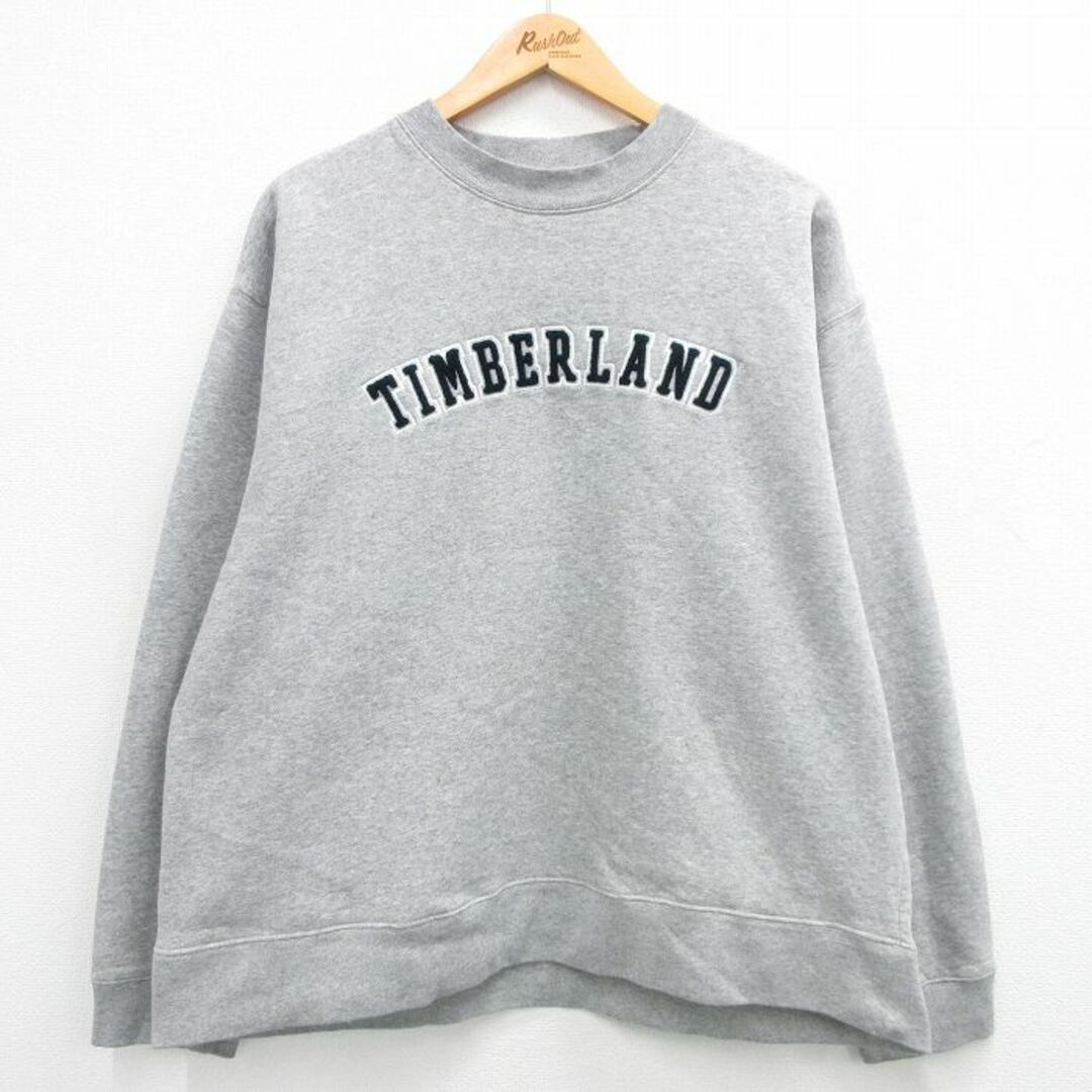 Timberland(ティンバーランド)のXL★古着 ティンバーランド 長袖 スウェット メンズ ブランド ビッグロゴ 大きいサイズ クルーネック グレー 霜降り 24feb03 中古 スエット トレーナー トップス メンズのトップス(パーカー)の商品写真