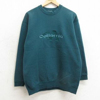 M★古着 オニータ ONEITA 長袖 スウェット メンズ 90年代 90s カルフォルニア 刺繍 クルーネック USA製 緑系 グリーン 24feb03 中古 スエット トレーナー トップス(パーカー)