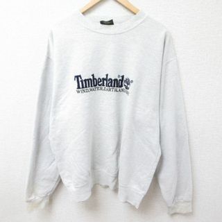 XL★古着 ティンバーランド Timberland 長袖 スウェット メンズ 00年代 00s ビッグロゴ 刺繍 大きいサイズ クルーネック 薄グレー 霜降り 24feb01 中古 スエット トレーナー トップス