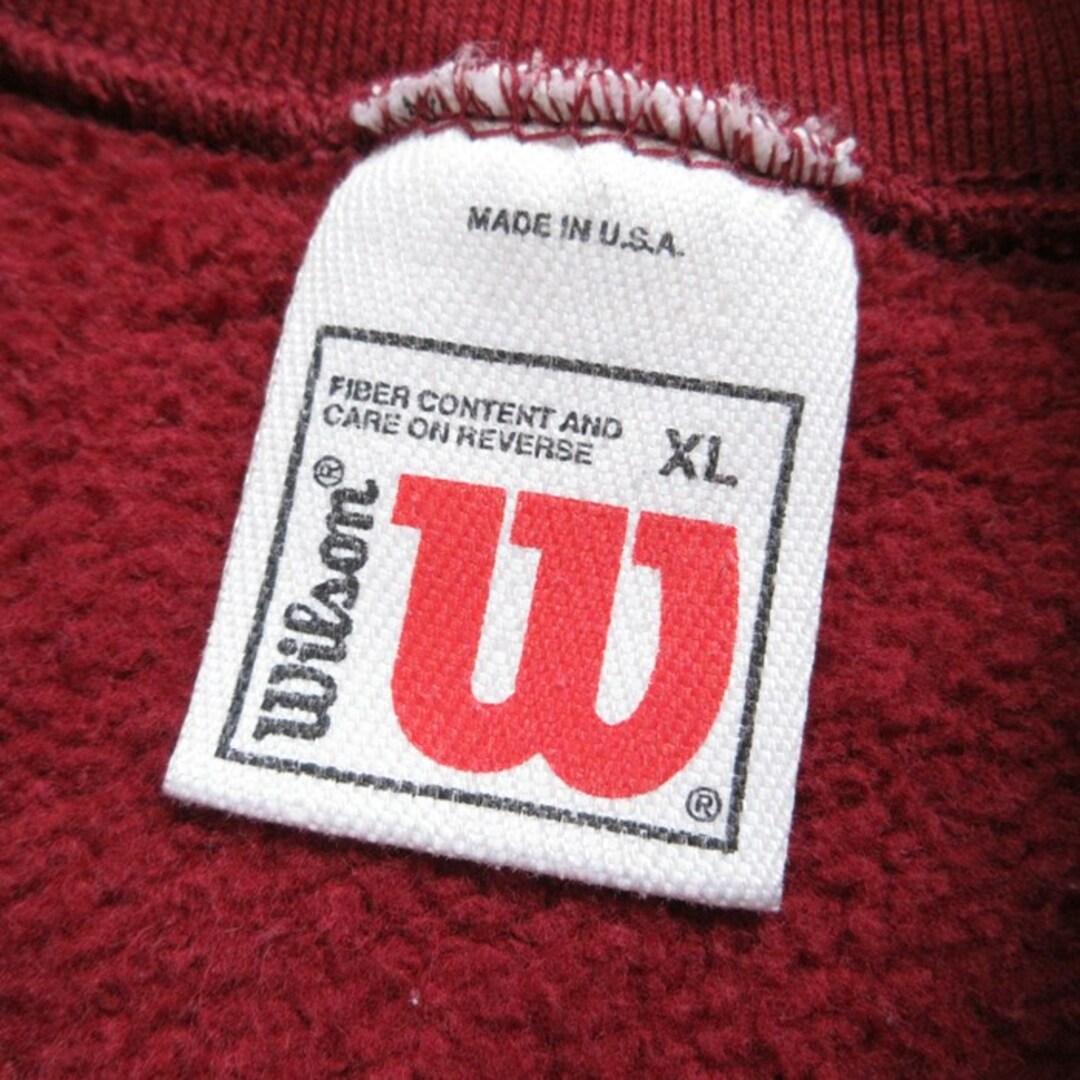 wilson(ウィルソン)のXL★古着 ウィルソン 長袖 スウェット メンズ 90年代 90s ビッグロゴ クルーネック USA製 エンジ 24feb01 中古 スエット トレーナー トップス メンズのトップス(パーカー)の商品写真