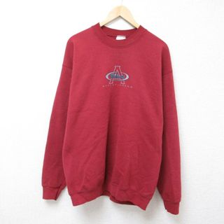 XL★古着 ウィルソン 長袖 スウェット メンズ 90年代 90s ビッグロゴ クルーネック USA製 エンジ 24feb01 中古 スエット トレーナー トップス