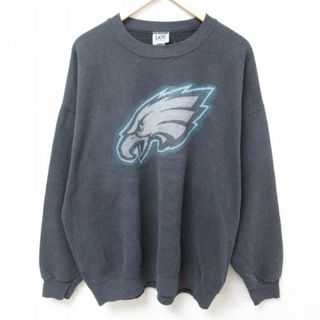 フィラ(FILA)のXL★古着 リー Lee 長袖 スウェット メンズ 00年代 00s NFL フィラデルフィアイーグルス 大きいサイズ クルーネック 黒 ブラック アメフト スーパーボウル 24feb03 中古 スエット トレーナー トップス(パーカー)