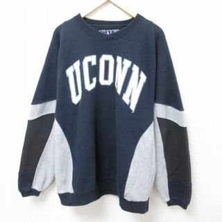 XL★古着 長袖 スウェット メンズ 00年代 00s UCONN マルチカラー 大きいサイズ ラグラン クルーネック 紺他 ネイビー 【spe】 24feb03 中古 スエット トレーナー トップス(パーカー)