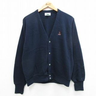 L★古着 IZOD 長袖 ニット カーディガン メンズ 90年代 90s ワンポイントロゴ アクリル USA製 紺 ネイビー 24feb03 中古 トップス(カーディガン)