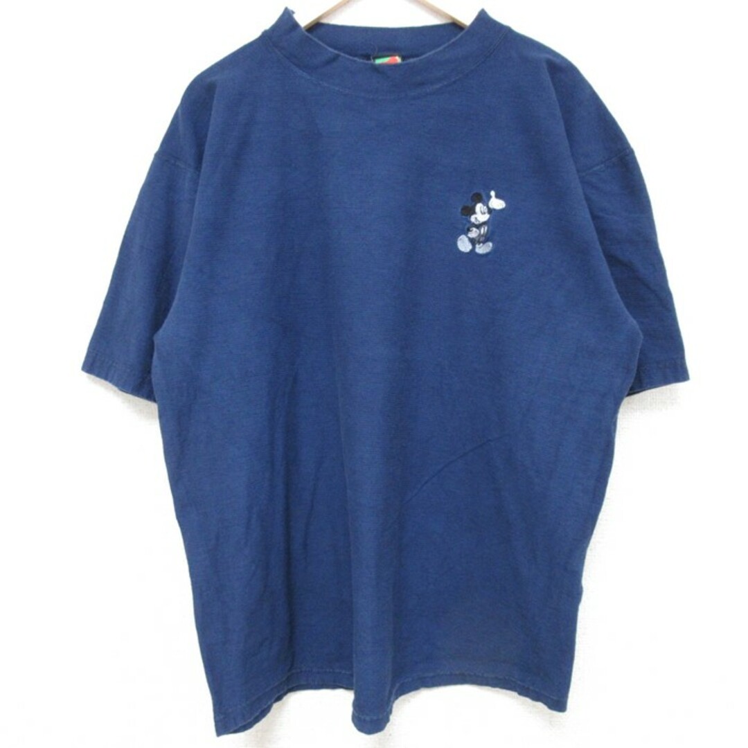 Disney(ディズニー)のXL★古着 半袖 ビンテージ Tシャツ メンズ 90年代 90s ディズニー DISNEY ミッキー MICKEY MOUSE コットン クルーネック USA製 濃紺 ネイビー ボーダー 24feb03 中古 メンズのトップス(Tシャツ/カットソー(半袖/袖なし))の商品写真